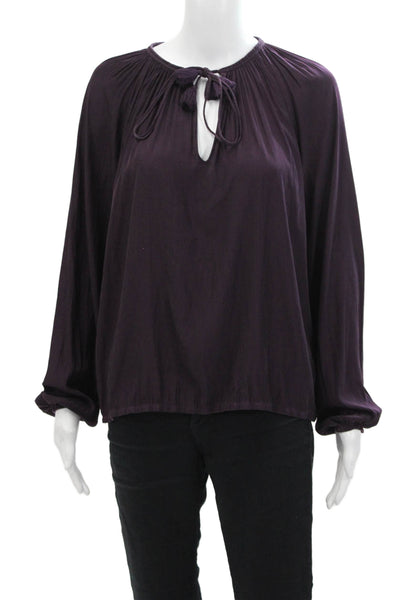 Ramy Brook Womens V-Neck Long Sleeve Pullover Blouse Top Eggplant Size S