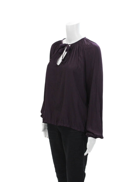 Ramy Brook Womens V-Neck Long Sleeve Pullover Blouse Top Eggplant Size S