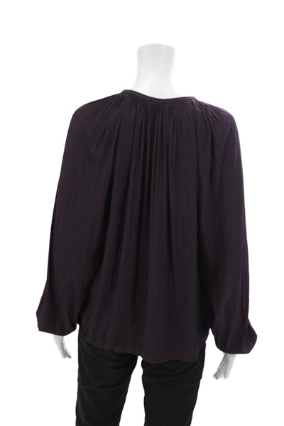 Ramy Brook Womens V-Neck Long Sleeve Pullover Blouse Top Eggplant Size S