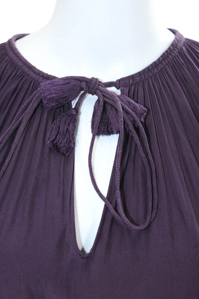 Ramy Brook Womens V-Neck Long Sleeve Pullover Blouse Top Eggplant Size S