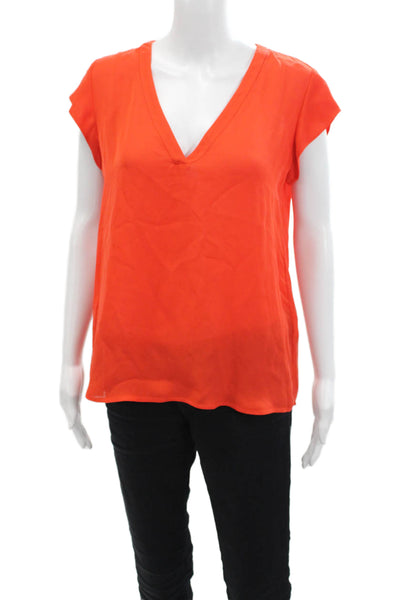 Joie Womens Silk V-Neck Short Sleeve Pullover Blouse Top Orange Size S