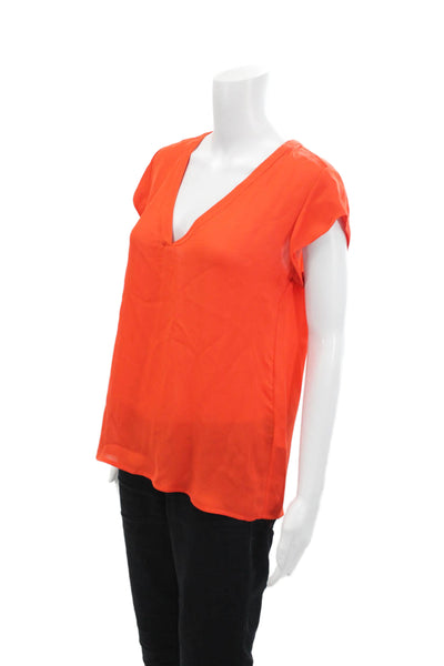 Joie Womens Silk V-Neck Short Sleeve Pullover Blouse Top Orange Size S