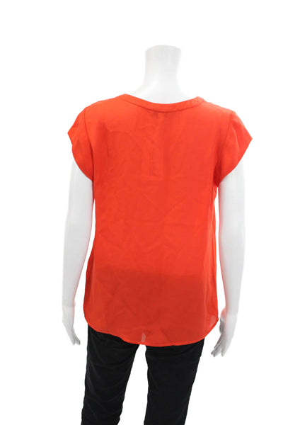 Joie Womens Silk V-Neck Short Sleeve Pullover Blouse Top Orange Size S