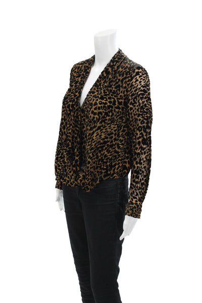 L'Agence Womens Animal Print Draped Long Sleeve Blouse Top Brown Size S