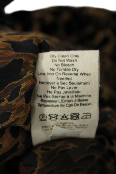 L'Agence Womens Animal Print Draped Long Sleeve Blouse Top Brown Size S