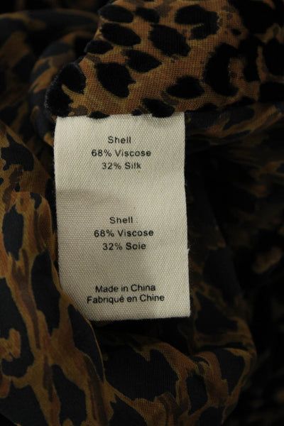 L'Agence Womens Animal Print Draped Long Sleeve Blouse Top Brown Size S