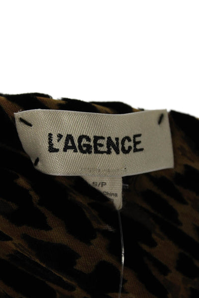 L'Agence Womens Animal Print Draped Long Sleeve Blouse Top Brown Size S