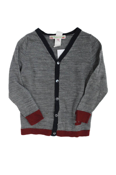Bonpoint Girls Wool Knit V-Neck Long Sleeve Button Up Cardigan Sweater Gray 2