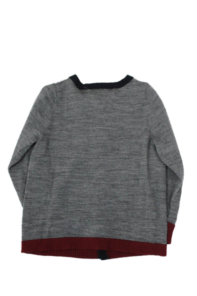 Bonpoint Girls Wool Knit V-Neck Long Sleeve Button Up Cardigan Sweater Gray 2