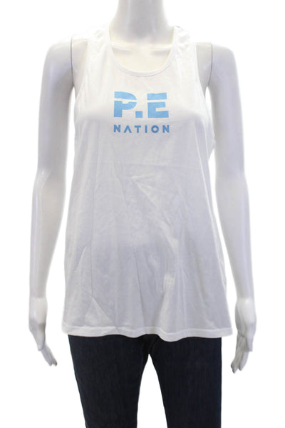 PE Nation Womens Sleeveless Scoop Neck Casual Tank Top White Size M