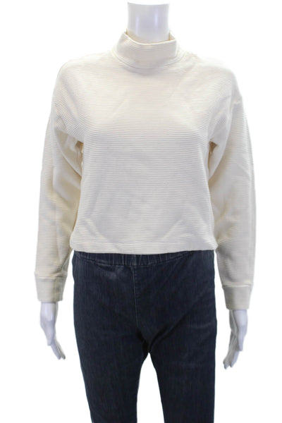 Stateside Womens Cotton High Neck Long Sleeve Lined Crop Top Cream Size XS