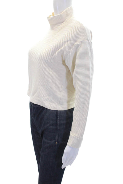 Stateside Womens Cotton High Neck Long Sleeve Lined Crop Top Cream Size XS
