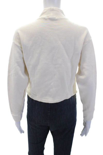 Stateside Womens Cotton High Neck Long Sleeve Lined Crop Top Cream Size XS