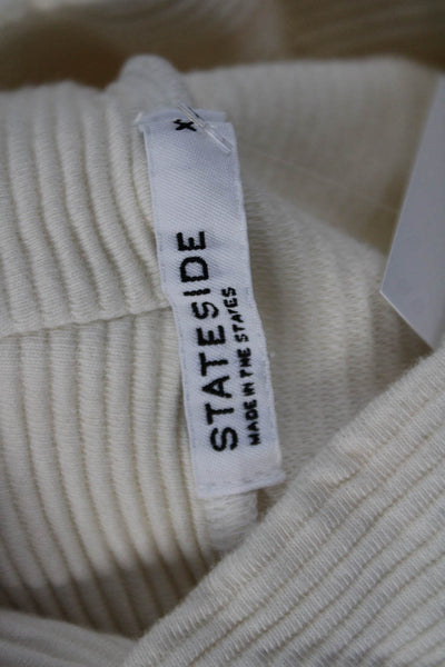 Stateside Womens Cotton High Neck Long Sleeve Lined Crop Top Cream Size XS