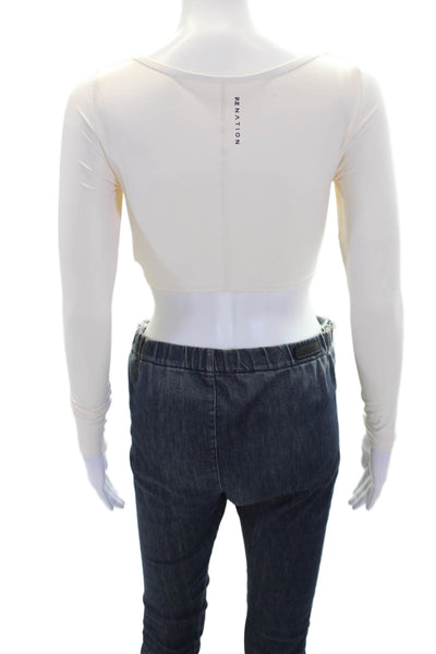 PE Nation Womens Textured Long Sleeve Scoop Neck Fit Crop Top Cream Size XS