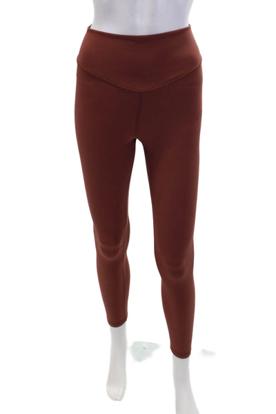 The Upside Womens Textured Lined Ankle Fitted Leggings Brick Brown Size S