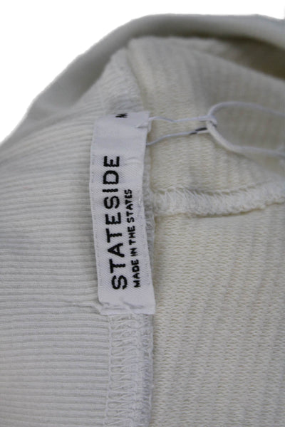 Stateside Womens Cotton Elastic Waist Lined Cuff Bottom Knit Sweatpants Cream Si