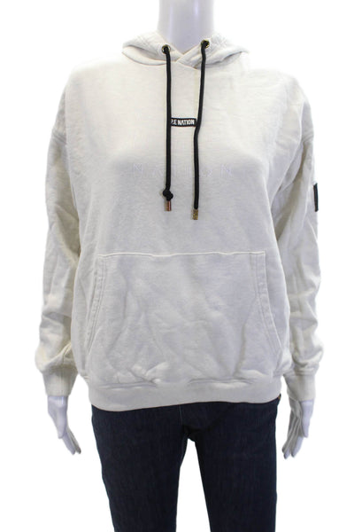 PE Nation Womens Cotton Long Sleeve Lined Pullover Knit Hoodie Cream Size XS