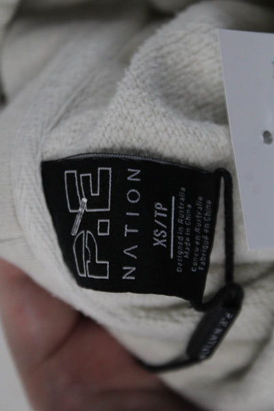 PE Nation Womens Cotton Long Sleeve Lined Pullover Knit Hoodie Cream Size XS