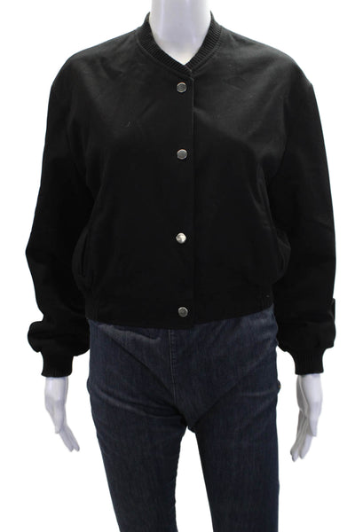 Zara Womens Textured Cotton Long Sleeve Cropped Button Jacket Black Size S