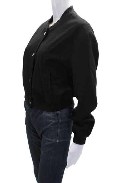 Zara Womens Textured Cotton Long Sleeve Cropped Button Jacket Black Size S