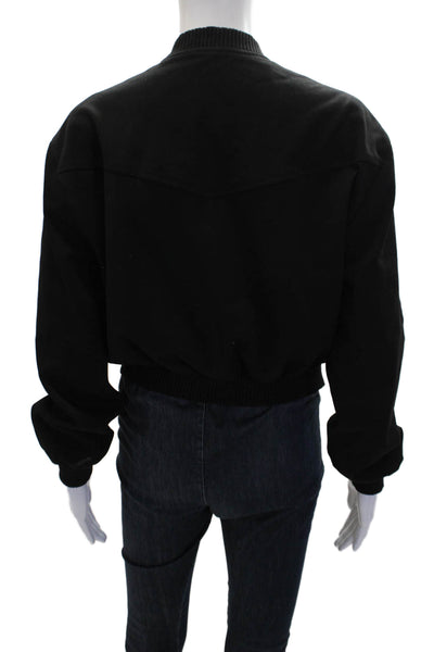 Zara Womens Textured Cotton Long Sleeve Cropped Button Jacket Black Size S