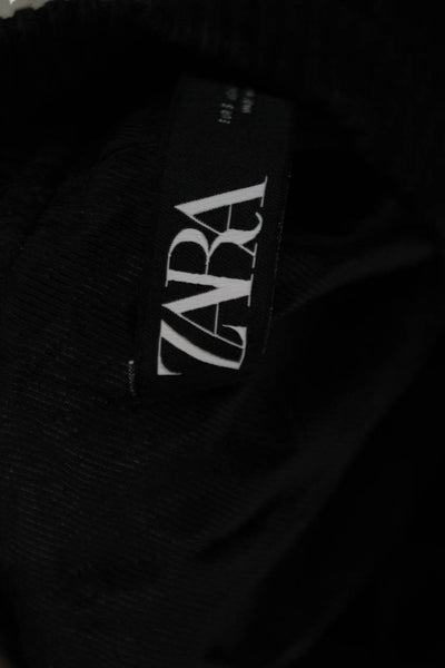 Zara Womens Textured Cotton Long Sleeve Cropped Button Jacket Black Size S