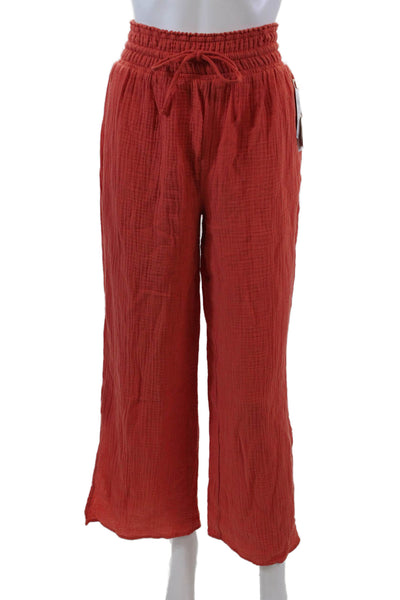 Magaschoni Women's Smocked Waist Pull-On Straight Leg Casual Pants Orange Size S