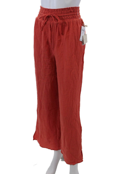 Magaschoni Women's Smocked Waist Pull-On Straight Leg Casual Pants Orange Size S