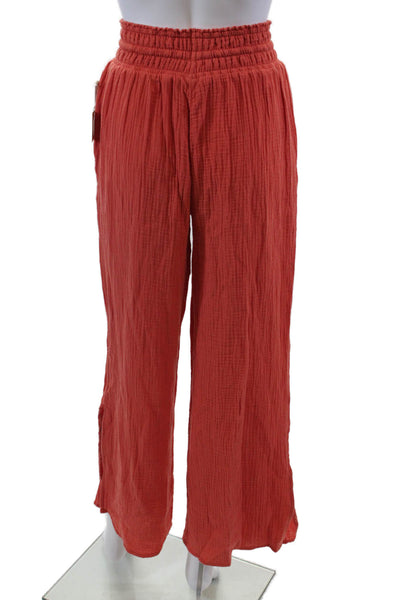 Magaschoni Women's Smocked Waist Pull-On Straight Leg Casual Pants Orange Size S