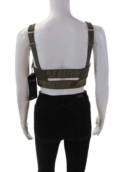 PE Nation Womens Activewear Backcheck Adjustable Straps Sports Bra Green Size S