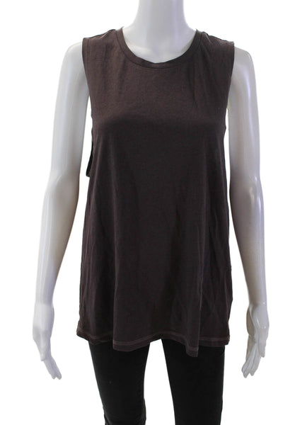StyleRunner Womens Linen Sleeveless Double Kick Tank Top Brown Size L