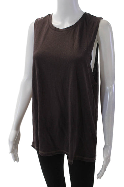 StyleRunner Womens Linen Sleeveless Double Kick Tank Top Brown Size L