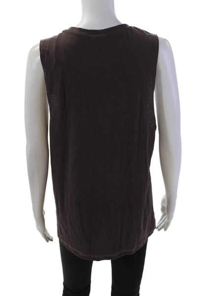 StyleRunner Womens Linen Sleeveless Double Kick Tank Top Brown Size L