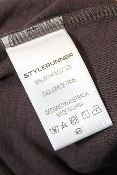 StyleRunner Womens Linen Sleeveless Double Kick Tank Top Brown Size L