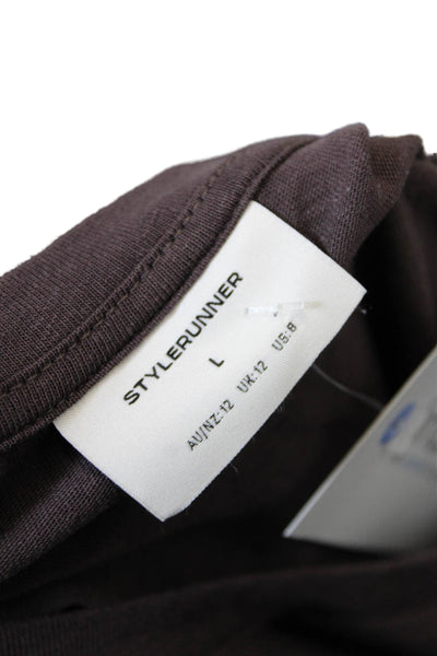 StyleRunner Womens Linen Sleeveless Double Kick Tank Top Brown Size L