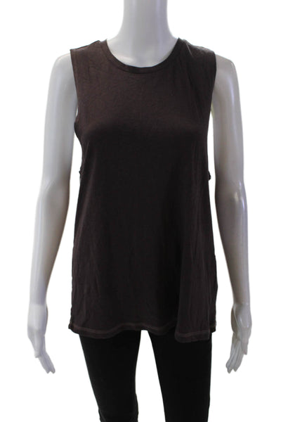 StyleRunner Womens Linen Sleeveless Double Kick Tank Top Brown Size M