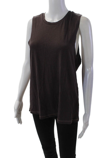 StyleRunner Womens Linen Sleeveless Double Kick Tank Top Brown Size M