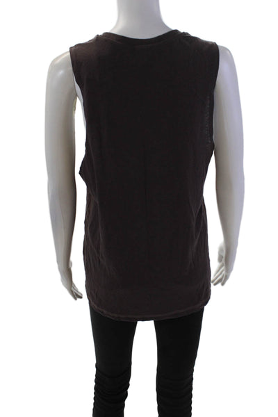 StyleRunner Womens Linen Sleeveless Double Kick Tank Top Brown Size M