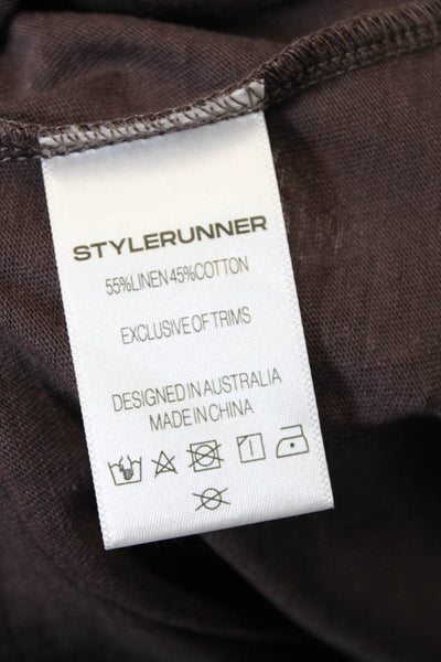 StyleRunner Womens Linen Sleeveless Double Kick Tank Top Brown Size M