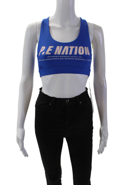 PE Nation Womens Scoop Neck Stretch Racerback Sports Bra Blue Size XS