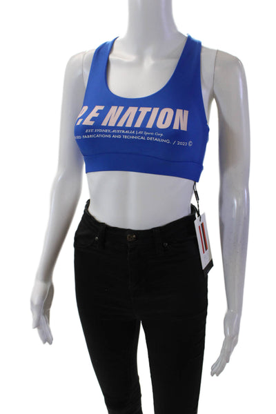 PE Nation Womens Scoop Neck Stretch Racerback Sports Bra Blue Size XS
