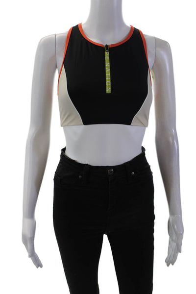 PE Nation Womens Color Block Lido 1/2 Zippered Sports Bra Black Size XS