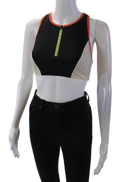 PE Nation Womens Color Block Lido 1/2 Zippered Sports Bra Black Size XS
