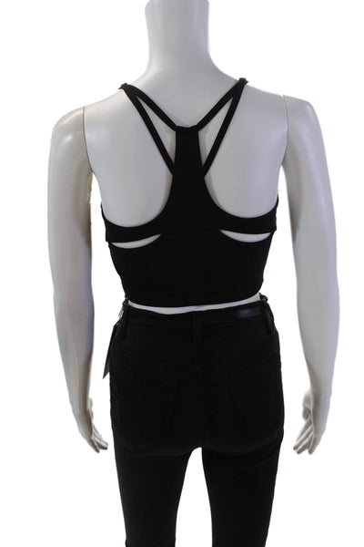 PE Nation Womens Block Assist Round Neck Cutout Sports Bra Black Size XS