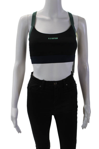PE Nation Womens Color Block Takeover Adjustable Straps Sports Bra Black Size XS
