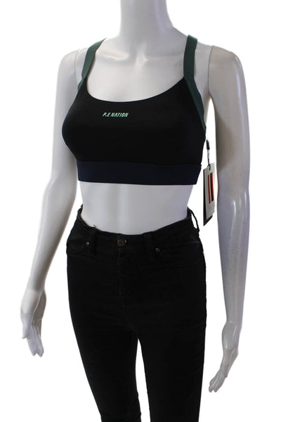 PE Nation Womens Color Block Takeover Adjustable Straps Sports Bra Black Size XS