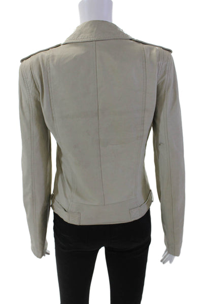 Theory Womens Lamb Leather Zipped Cotton Lined Biker Jacket Beige Size S