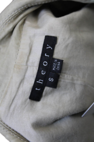 Theory Womens Lamb Leather Zipped Cotton Lined Biker Jacket Beige Size S