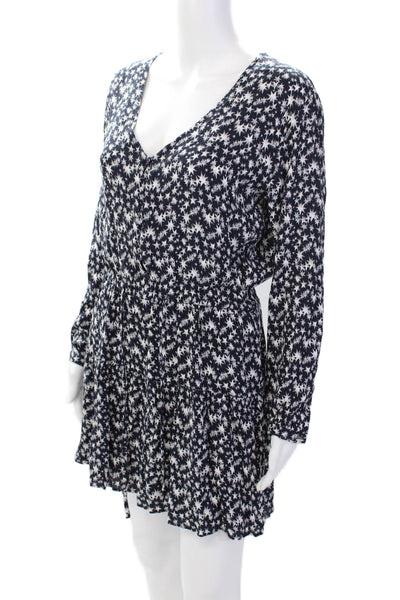 Rails Womens Geometric Long Sleeve Buttoned Casual Mini Dress Blue Size S